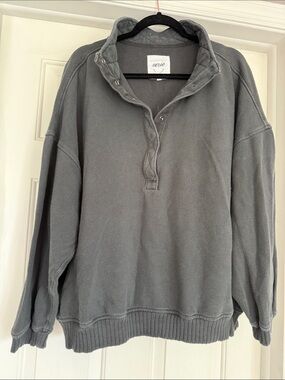 aerie Women’s Charcoal Zip-Front Mock Neck Sweatshirt